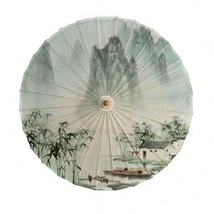 84CM Handmade Wood Oilpaper <b>Panel</b> Umbrella Elegant Straight Design Printed Wedding & Party Use Hand Fan - Product Image 1
