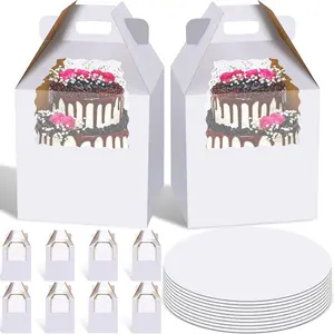Eco Friendly lungo alto matrimonio alta torta panificio pacchetto Stand scatole di carta Kraft con manico per torte