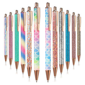 Bolígrafos retráctiles de Metal para la escuela, pluma de lujo rosa, negra, tinta, purpurina, rosa, dorado, con logotipo personalizado - Product Image 1