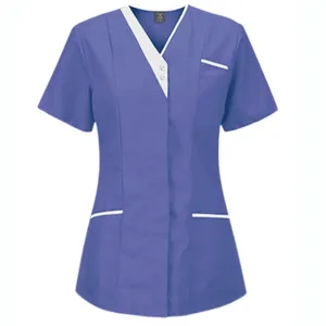 42060 quick ship V collar button women sweat suit with logo women nude bathing suits scrubs uniforms sets nurse plus size
