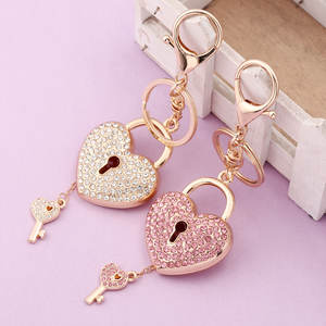 ファッションフルラインストーンハートロックキーホルダーバレンタインデー用クラスプバッグチャームハート型バッグアクセサリー - Product Image 5