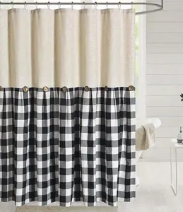 Rideau de salle de bain de ferme en tissu imperméable, rideau de douche cousu à carreaux noir et blanc pour maison hôtel