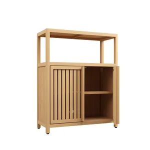 Large Capacity Bamboo Storage Cabinet with Shelves for Kitchen Bathroom Living Room Furniture Use