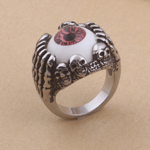 Anillo de Acero Inoxidable con Diseño de Esqueleto y Ojo Turco para Hombre, Joyería de Halloween, Engaste de Bisel de 21MM, Forma Geométrica, Color Acero - Product Image 2