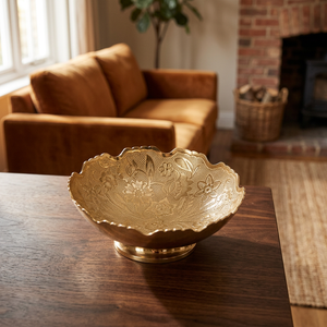 <b>Vintage</b> Handmade metal Bowl With Floral Engraving Irregular Shape Decorative Dish Party Use - Product Image 4