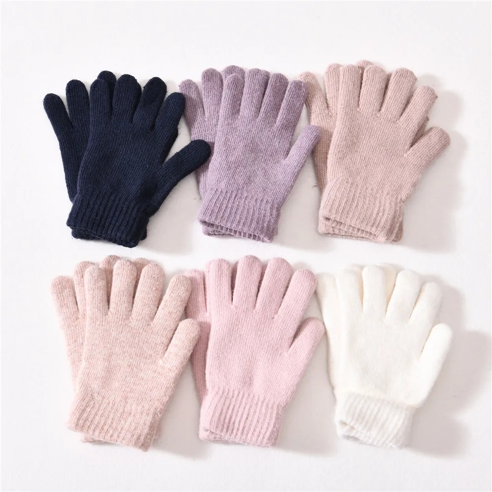 Spring Winter Microfiber Gloves Cashmere Knit Mitten High Quality Kids Baby Warm Full-finger Outdoor Children Knitted Gloves