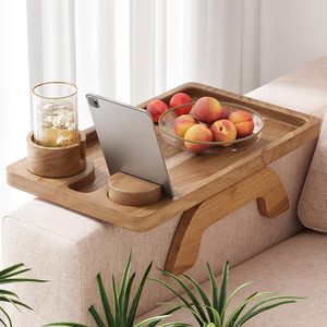 Acacia Wood Couch Arm <strong>Trays</strong>, 15.75in Couch Arm Board, Wooden Couch Armrest <strong>Trays</strong> with 360&deg; <strong>Rotated</strong> Tablet Holder - Product Image 1
