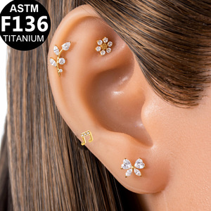 Titanium Stud <b>Earrings</b> G23 Music Note Star Zircon Lip Philtrum Cochlear Jewelry Unisex Everyday Wear - Product Image 3