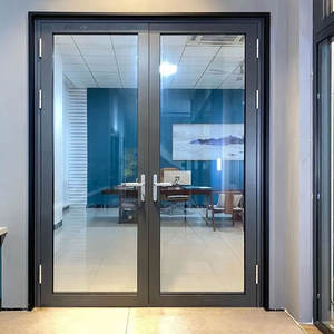 Portes en aluminium à double vitrage noires personnalisées à faible émissivité Portes en aluminium à rupture <span class=keywords><strong>thermique</strong></span> <span class=keywords><strong>Porte</strong></span> à charnière ignifuge extérieure - Product Image 1