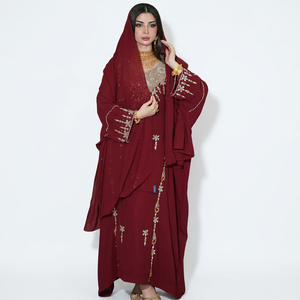 2025 Luxury Ladies Embroidery Beaded Solid Purple Chiffon Nonwoven Soft <b>Kaftan</b> Handmade Elegant Modest Simple Floor-Length - Product Image 1