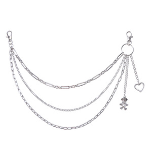 Cadena de cintura de metal punk multicapa con púas, corazón y calavera pirata, de aleación de zinc, estilo urbano, cadena corporal de moda para uso diario - Product Image 5