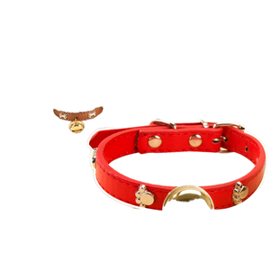 Qbellpet Neues PU Luxus-Hundehalsband mit Personalisiertem Einfarbigem Muster, Bandverzierung, Knopfverschluss und Geräuschreduzierender Glocke - Product Image 1