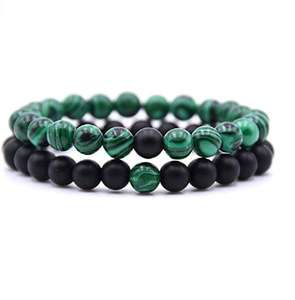 מכירה לוהטת 10mm שחור לבה לבה אבן מלכיט גברים ונשים סט זוג חרוז צמיד - Product Image 6