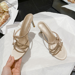 Latest Fashion Estilo De Tacones Rhinestone Open Toe Sandals <b>Silver</b> Bottom Heels for Ladies - Product Image 5