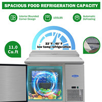 Mesa Refrigerada Comercial para Preparación de Pizza de 44 Pulgadas, Tabla de Cortar de 11 Pies Cúbicos, Almacenamiento en Frío, Ruedas, Certificación ETL