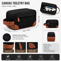 Sac de toilette de voyage en toile personnalisé avec logo OEM, sac organisateur de cosmétiques imperméable avec fermeture à glissière et poignée en cuir pour hommes et femmes