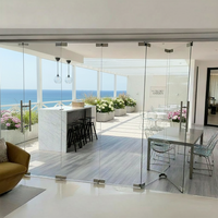 Porte patio moderne pliante à double battant, étanche, sans cadre, en verre trempé, cloison de séparation
