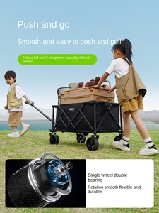 Chariot de camping pliable en métal à quatre roues, plateforme fermée, OEM personnalisé, outil de voyage en plein air - Product Image 2