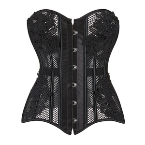 Gothic Floral Overbust Corset Breathable Mesh Hollow Out Waist Bustier Top <strong>Basques</strong>