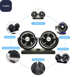 CARFU Double <b>Head</b> Adjustable Usb Degree Rotating Usb Dc12v/24v Car Cooling <b>Fan</b> - Product Image 4