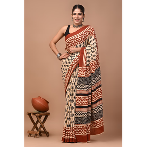<b>Printed</b> Cotton Mulmul Saree With Running Blouse Lightweight & Elegant Soft Mulmul Cotton Saree - Comfortable <b>Printed</b> Daily Wear - Product Image 6