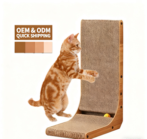 Produk hewan peliharaan baru 2025 berbentuk L Tempat Tidur kucing interaktif kertas bergelombang dalam ruangan dan mainan kucing gandum kayu menampilkan - Product Image 1