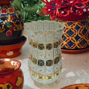 Jarrón de Cristal Transparente con Detalles Dorados, Estilo Art Deco, Hecho a Mano, para Decoración del Hogar, para Flores Frescas/Secas, D182*H305mm C - Product Image 1