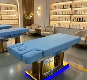 High Quality Luxury Beauty Facial Bed Comfortable Foot Control Cushion Golden Base Salon Furniture LED Light 2026 Hot Sale - Product Image 5