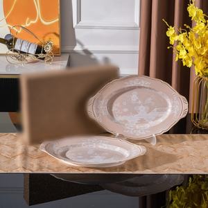 Juego de Bandejas de Cerámica Americanas de Doble Asa, 2 Piezas, Diseño Nuevo, No Tóxico, con Patrón Floral, para Regalo de Vajilla de Boda - Product Image 1