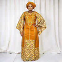 Robe africaine grande taille transfrontalière avec foulard, Nouvelle robe brodée en patchwork et dentelle pour femme