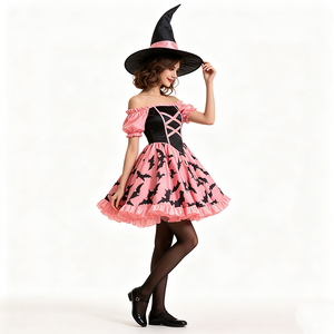 Vestido <span class=keywords><strong>de</strong></span> <span class=keywords><strong>Bruja</strong></span> con Estampado <span class=keywords><strong>de</strong></span> Murciélagos Rosa y Negro para Mujer, <span class=keywords><strong>Disfraz</strong></span> <span class=keywords><strong>de</strong></span> Cosplay <span class=keywords><strong>de</strong></span> Mago para Halloween - Product Image 4