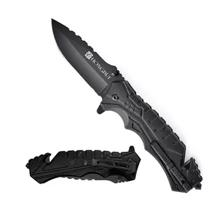 Custom outdoor self defense knife with rope cutter black aluminum handle pocket hunting folding survival knife with fire starter