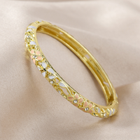 Bracelets empilables chinois en émail cloisonné ajouré fin à charnière, points pastel, strass, plaqué or, style oriental, vente en gros