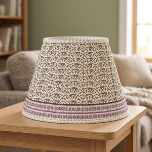 Premium Cotton Linen <b>Lampshade</b> Set | Handmade Tapered Fabric Lamp Shades with Geometric Block Print & Decorative Border - Product Image 4