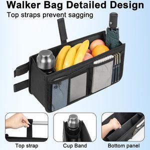 Cesta Plegable MSMT Walker, Bolsa de Almacenamiento Plegable de Gran Capacidad con Portavasos, Accesorios Desmontables para Personas Mayores (Negro) - Product Image 5