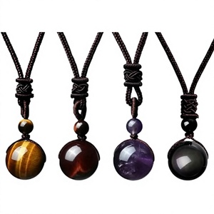 Collana con Ciondolo in Ossidiana Naturale, Occhio di Tigre Rame, Occhio Arcobaleno, 16mm, Doppio Occhio, Perla Singola, Regalo per Coppie - Product Image 1