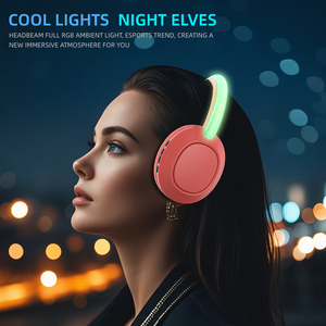 Casque de jeu sans fil supra-auriculaire à LED lumineux avec microphone pour téléphone portable et course nocturne - Product Image 1