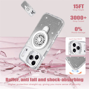 Funda de Teléfono TPU PC con Brillantina y Diamantes Incrustados para <span class=keywords><strong>iPhone</strong></span> 17 16 15 Pro Max con Soporte Giratorio de 360 Grados - Product Image 4