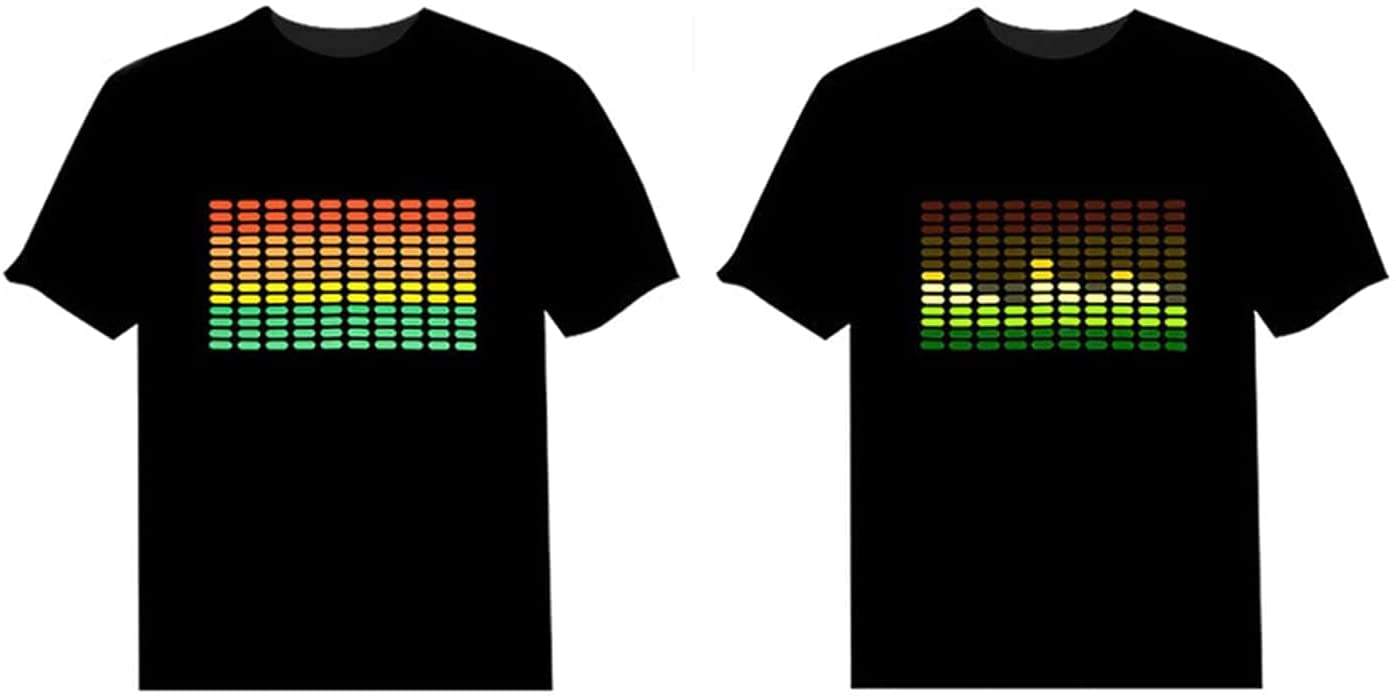 Tee Shirt Lumineux T-shirt LED Pour Fête, Hiphop, Cosplay, Concert, Cadeau D 'anniversaire, Meilleur Costume De Noël, D'égaliseur Activé Par Le Son, T-shirt DJ, Casque Crâne, L Soooec Light Up Shirts