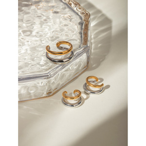 <b>Clip</b>-On Earrings Geometric Double Layer Gold Silver Color Blocked Party Fashion Jewelry - Product Image 4