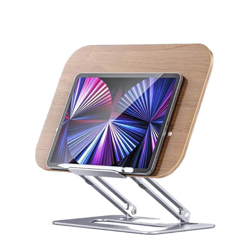 Supporto per libri da leggere con scatola portaoggetti, regolabile in legno, girevole a 360°, pieghevole, con clip laterale, supporto per