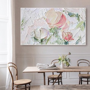 Pintura al Óleo Pintada a Mano, Flores con Textura Gruesa, Arte Decorativo Moderno y Minimalista para Sala de Estar, Fondo de Sofá, Marco de Madera - Product Image 3