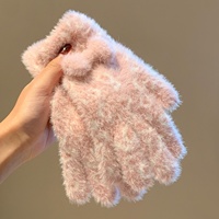 Gants d'hiver chauds en coton/élasthanne style coréen pour femmes, en peluche, à doigts entiers, motif léopard, élastiques, anti-froid