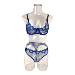 New Flower Mesh Perspective Embroidery <b>Sexy</b> and Comfortable Underwear <b>Set</b> Two Piece Women's Clothing - Product Image 6