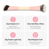 Pinceau de maquillage double embout personnalisé avec logo, en aluminium rose doré, poils véganes, pour fond de teint et anticernes, outil de mélange angulaire, rose