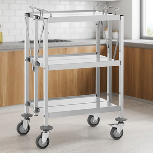 Carrito de Servicio de Acero Inoxidable con Acabado Pulido, Resistente a la Corrosión, para Almacenamiento en Cocinas Comerciales, Plegable y Móvil - Product Image 1