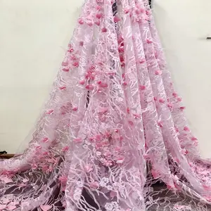 Laço de bordado rosa flor de três dimensões tecido pena branca laço tecido bordado áfrica