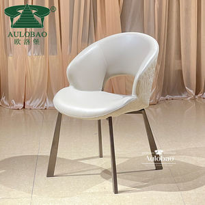 Chaise de salle à manger en cuir véritable, style nordique moderne - Product Image 1