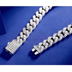 925 Sterling Silber Moissan ite Iced Out Cuban Link Chain Halskette Armband für Männer Frauen Weißgold plattiert VVS D Farbe Hip Hop - Product Image 3