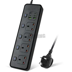 Estensione presa desktop all'ingrosso della fabbrica 13A 250V 3250W protezione da sovratensione 2M filo 4 prese usb power strip uk